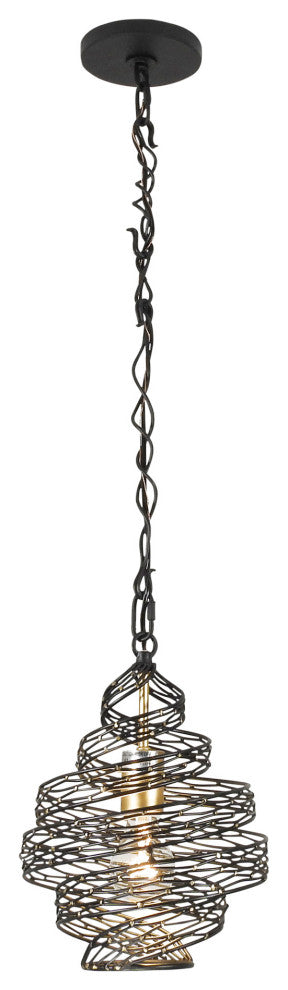 Varaluz 240P01 Flow 10"W Wood Pendant - Matte Black / French Gold
