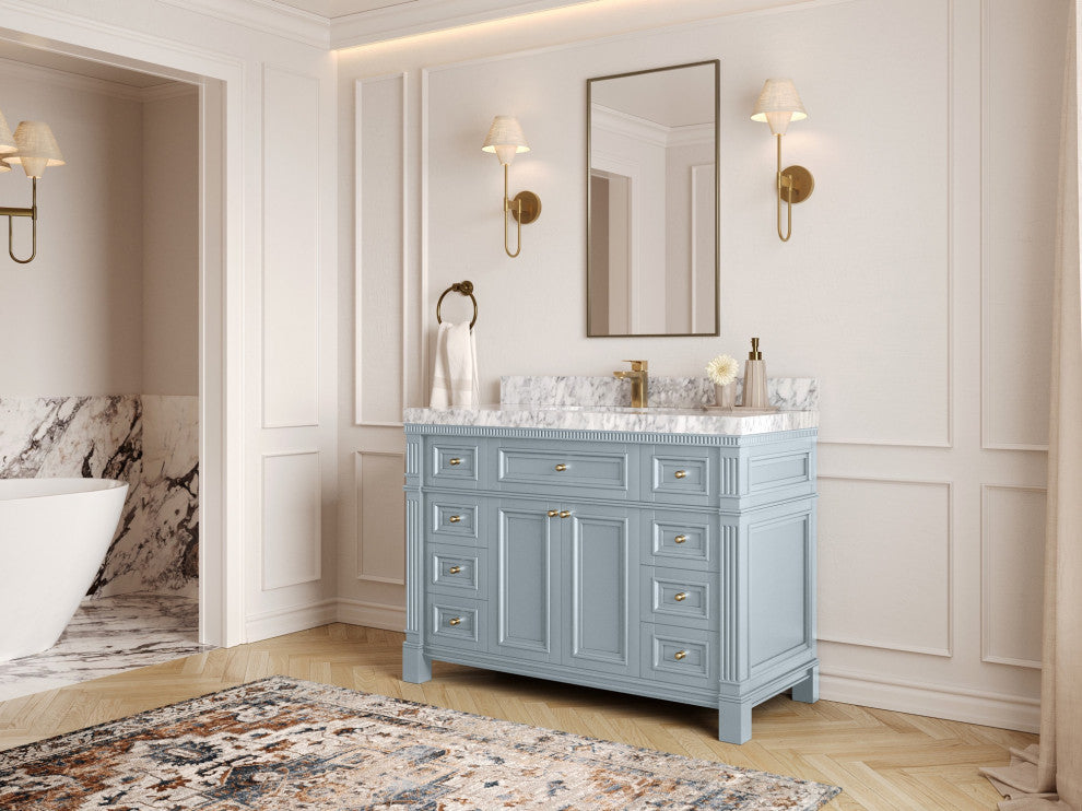 Paris 48" Single Sink Bathroom Vanity, Blue Heather 2" White Quartz