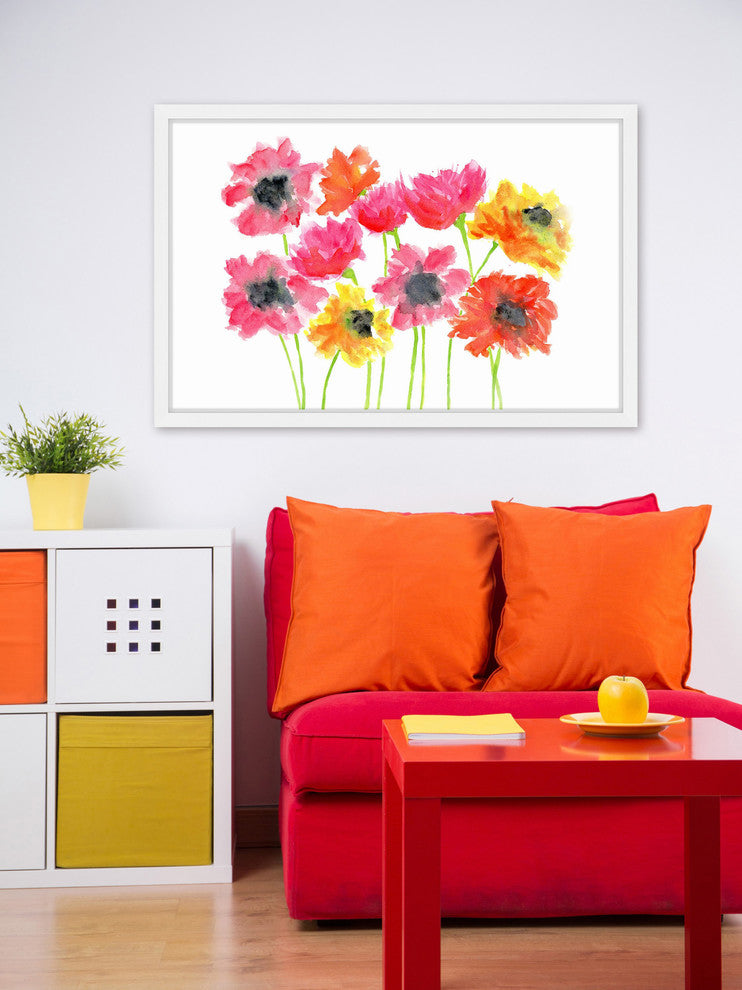 Marmont Hill, "Bold Zinnias" by Thimble Sparrow Framed Painting Print, 36x24