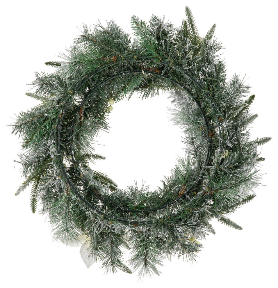 24"D Pre-Lit Snow Flocked Pine Poinsettia Christmas Wreath with 50 Lights