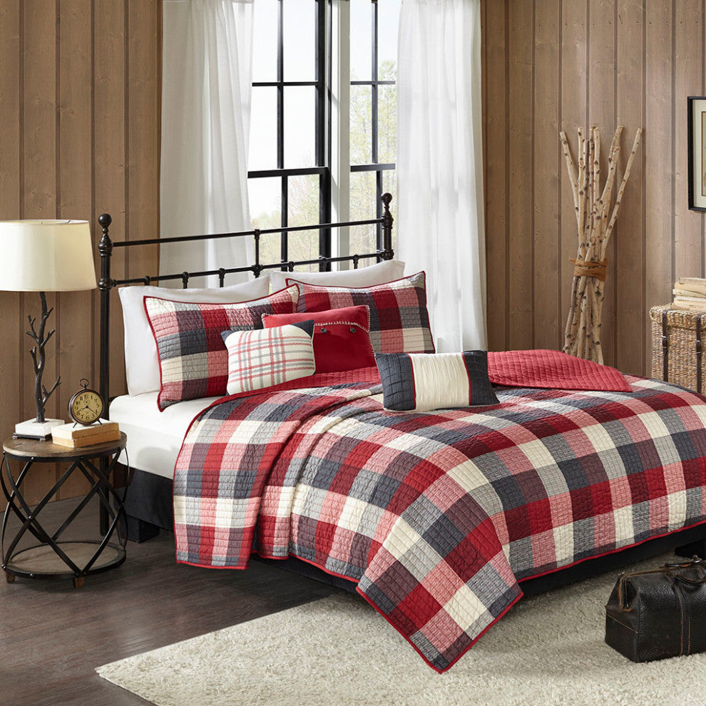 Madison Park Ridge 6 Piece Printed Herringbone Quilt Set With Throw Pillows