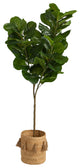 6' Fiddle Leaf Fig Artificial Tree in Handmade Natural Jute Planter With Tassels