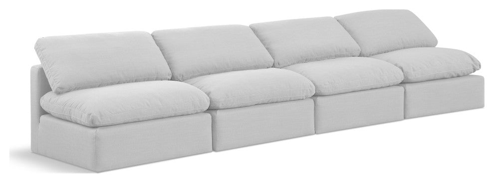 Indulge Upholstered Modular Sofa, White, 4-Piece: 4 Armless Chair, Down Stuffed Linen Textured Fabric