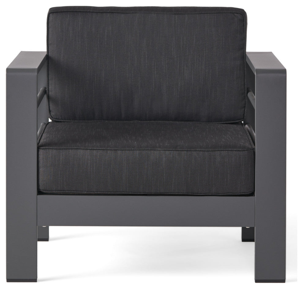 Crested Bay Indoor/Outdoor Aluminum Club Chair, Gray/Dark Gray, Fabric Cushion