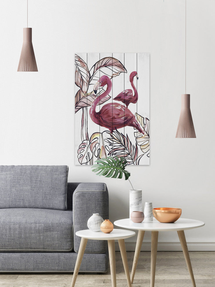 "Pink Flamingo I" Painting Print on White Wood, 30"x45"
