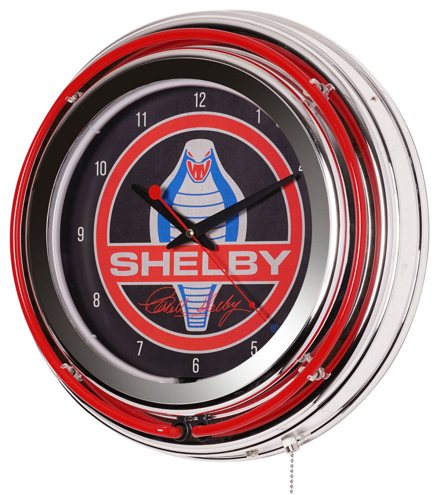 Shelby Retro Round Neon Wall Analog Clock with Pull Chain - 14.5"