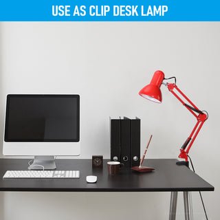 Swing Arm Desk Lamp, Interchangeable Base Or Clamp, Red