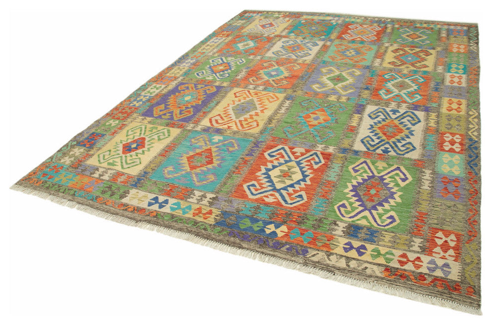 Rug N Carpet - Handmade Turkish 8' 7'' x 11' 3'' Modern Design Wool Kilim Rug