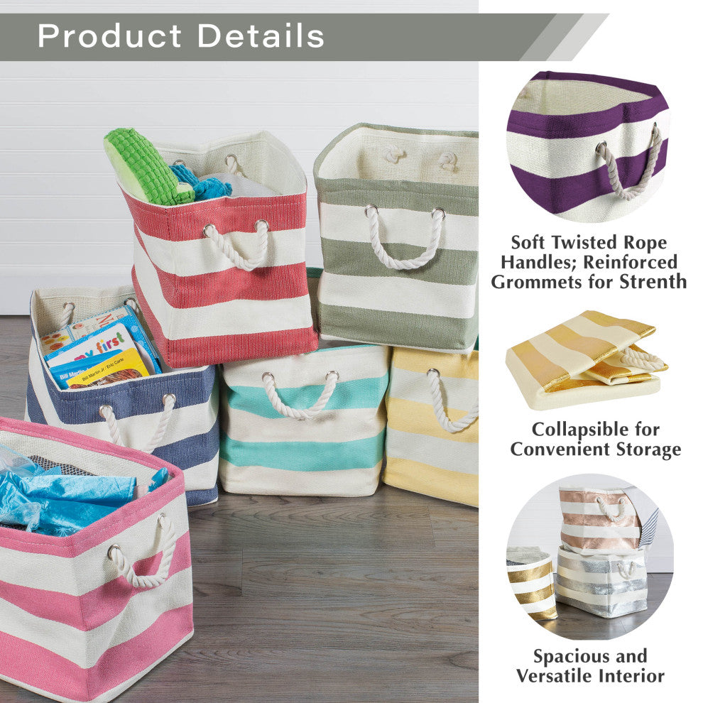 Paper Bin Stripe Nautical Blue Rectangle Large 17"x12"x12"