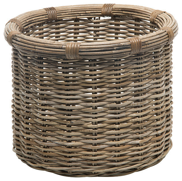 Rattan Kobo Round Log and Storage Basket, Gray-Brown