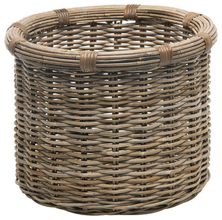 Rattan Kobo Round Log and Storage Basket, Gray-Brown
