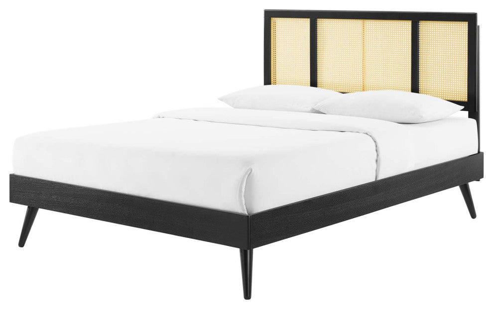 Platform Bed Frame, King Size, Wood, Black, Modern Mid-Century, Bedroom Master