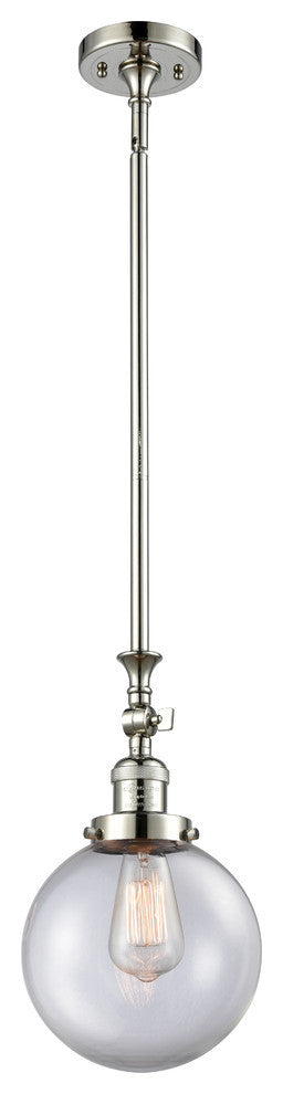 Beacon 1-Light LED Mini Pendant, Polished Nickel, Glass: Clear