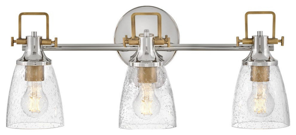 Hinkley Easton 24" Three Light Bath Vanity, Polished Nickel + Heritage Brass