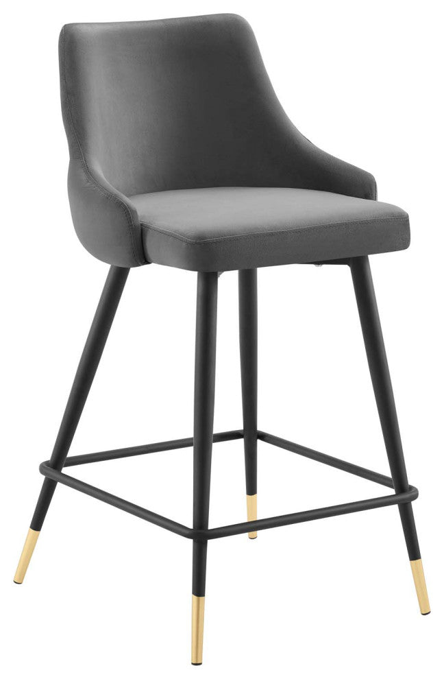Counter Stool Chair, Velvet, Gray, Modern, Bar Pub Cafe Bistro Restaurant