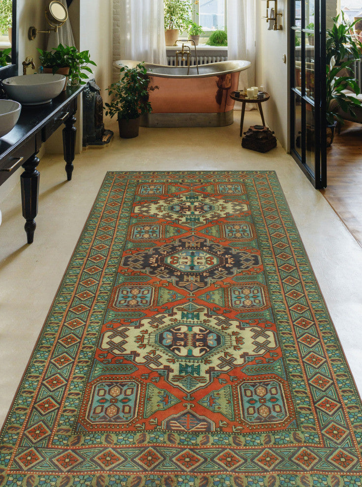 Fine Vintage Distressed Doriana Rust/Navy Runner, 5'4x10'2