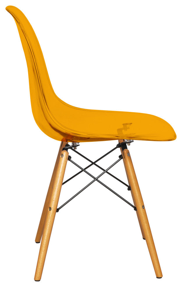 Dover Molded Dinin Side Chair, Wood Dowel Eiffel Base, Transparent Orange