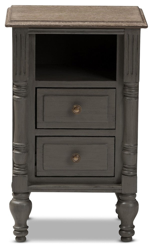 Noemie Country Cottage Farmhouse Brown 2-Drawer Nightstand