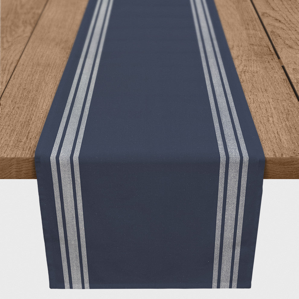 Navy and White Stripes 16x72 Cotton Twill Runner
