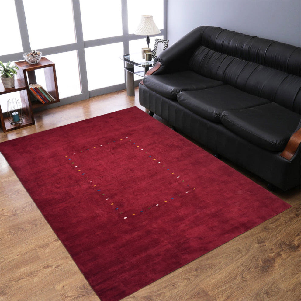 Hand Knotted Loom Silk Mix Area Rugs Contemporary Red