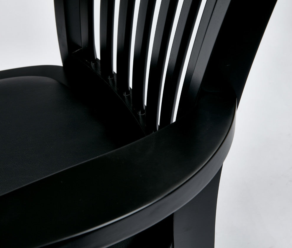 Deluxe Wood Banker's Chair With Vinyl Padded Seat, Black