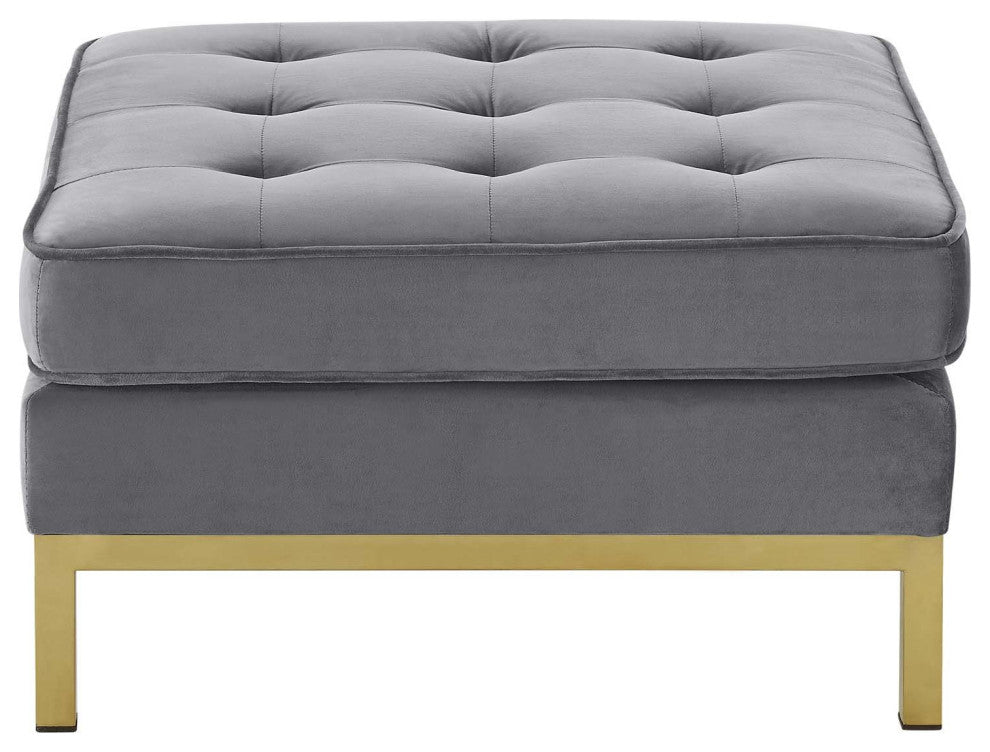 Accent Chair Ottoman, Velvet, Gold Gray, Modern, Living Lounge Hospitality