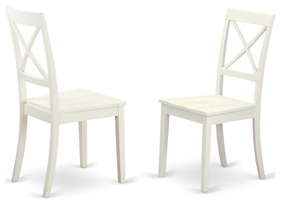 3 Pc Set With A Round Table And 2 Wood Dinette Chairs, Linen White