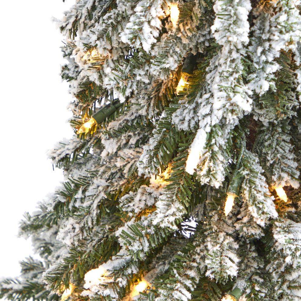 4' Flocked Grand Alpine Faux Xmas Tree W/Lights & Natural Trunk