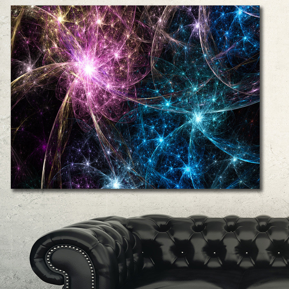 Blue Pink Colorful Fireworks, Oversized Abstract Canvas Art Print, 60x40