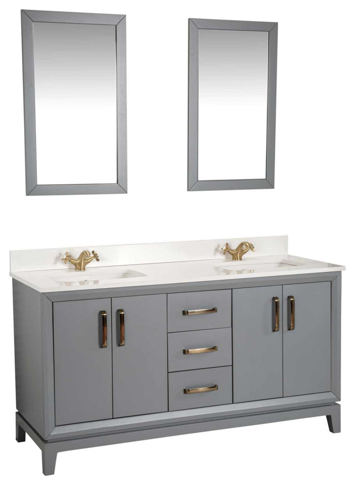 Fabia Collection 60" Bathroom Vanity With Sink, Mirror, Countertop, Dark Gray