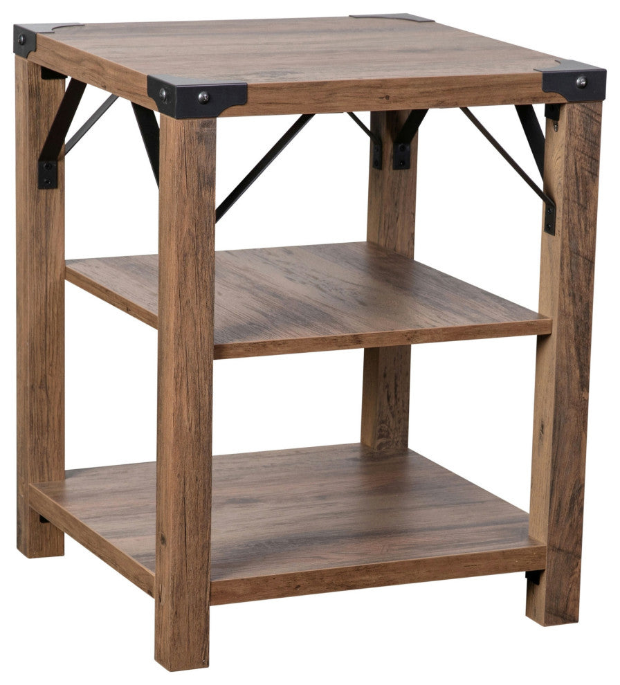 Wyatt Modern Farmhouse Wooden 3 Tier End Table, Rustic Oak