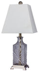 21.5" Decorative Cut Glass & Metal Table Lamp, Clear & Brushed Steel