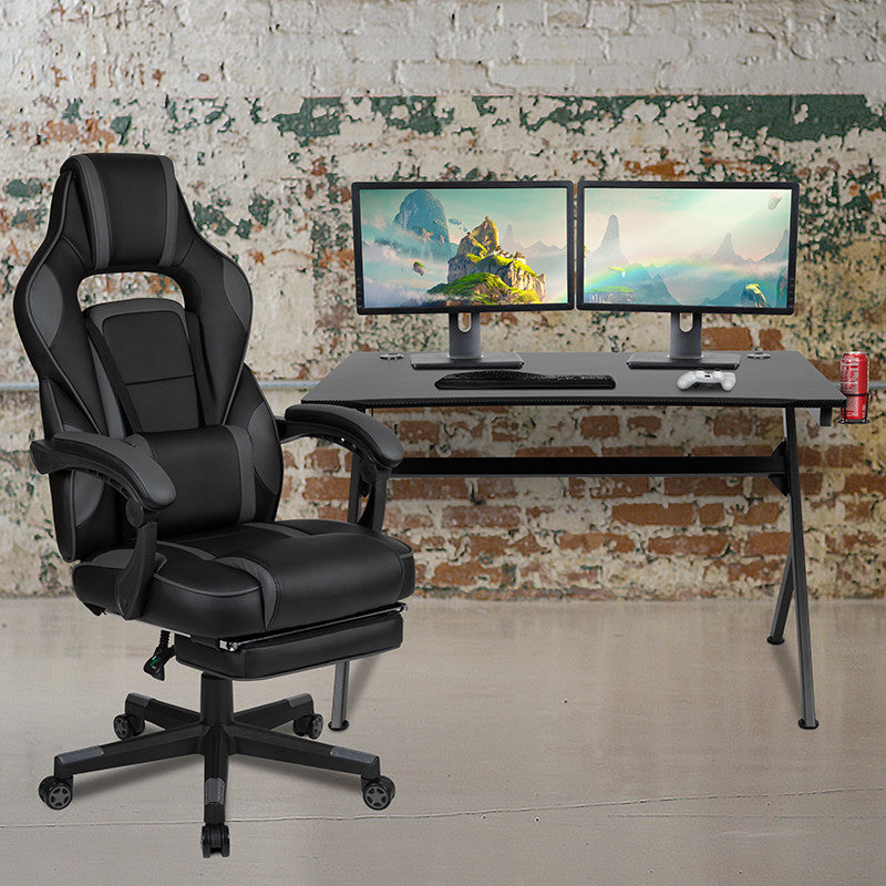 Gaming Desk w/Reclining Back/Arms Gaming Chair with Footrest, Black