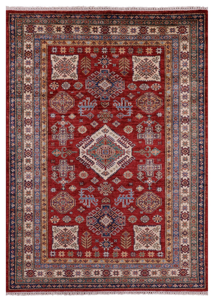 Geometric Super Kazak Handmade Wool Rug 5' 0" X 6' 11" - Q12942