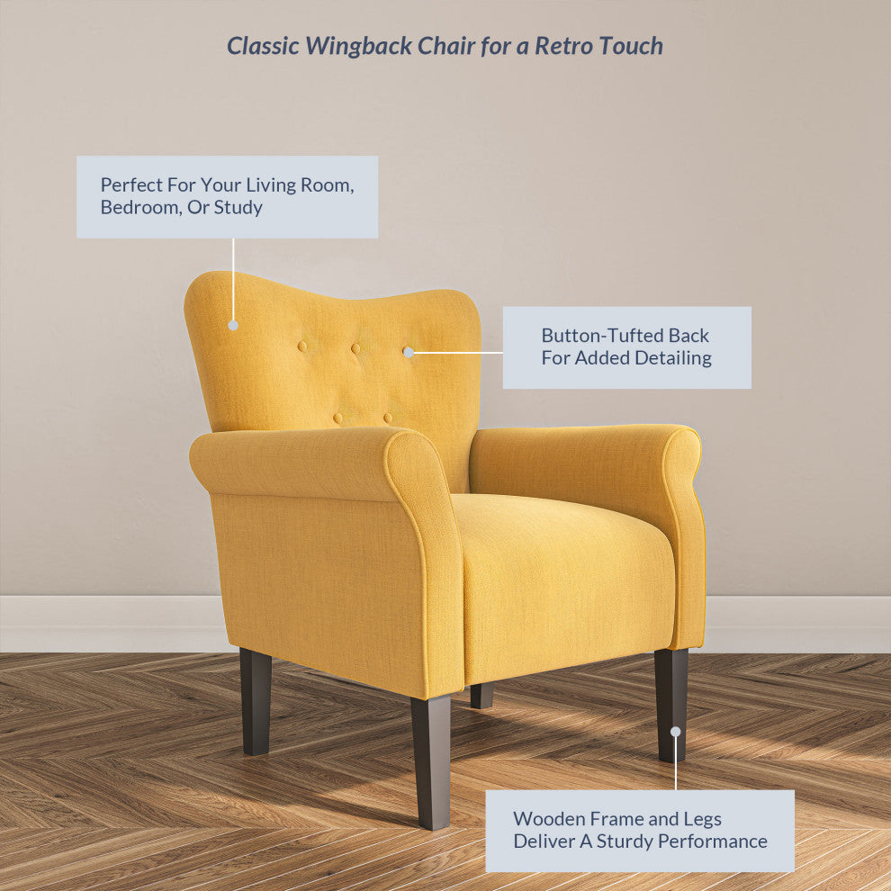 High Wingback Linen Armchair Citrine Yellow