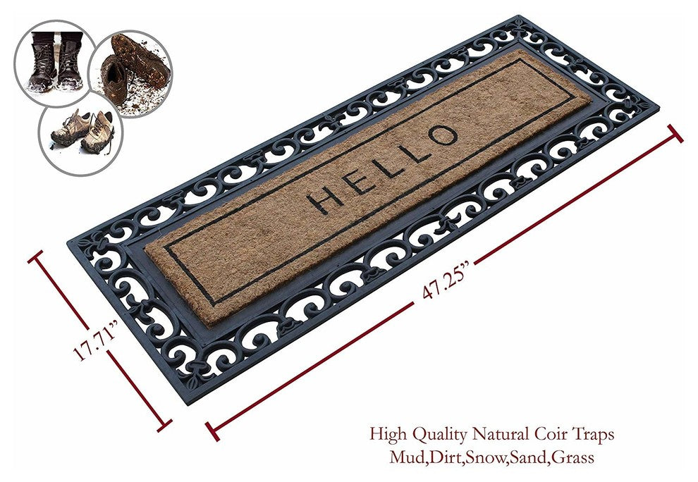 A1HC Natural Coir and Rubber Large Door Mat, 18"X48"