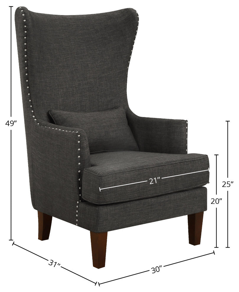 Kori Wingback Accent Chair with Nailhead Trim, Gray
