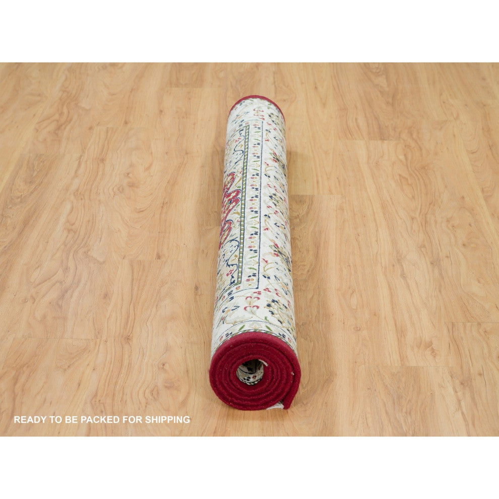 Burgundy Red, Nain Design, 250 KPSI, Soft Wool Hand Knotted Rug, 4'6"x6'10"