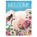 Flag  Printed  Welcome Pig Floral Polyester Garden