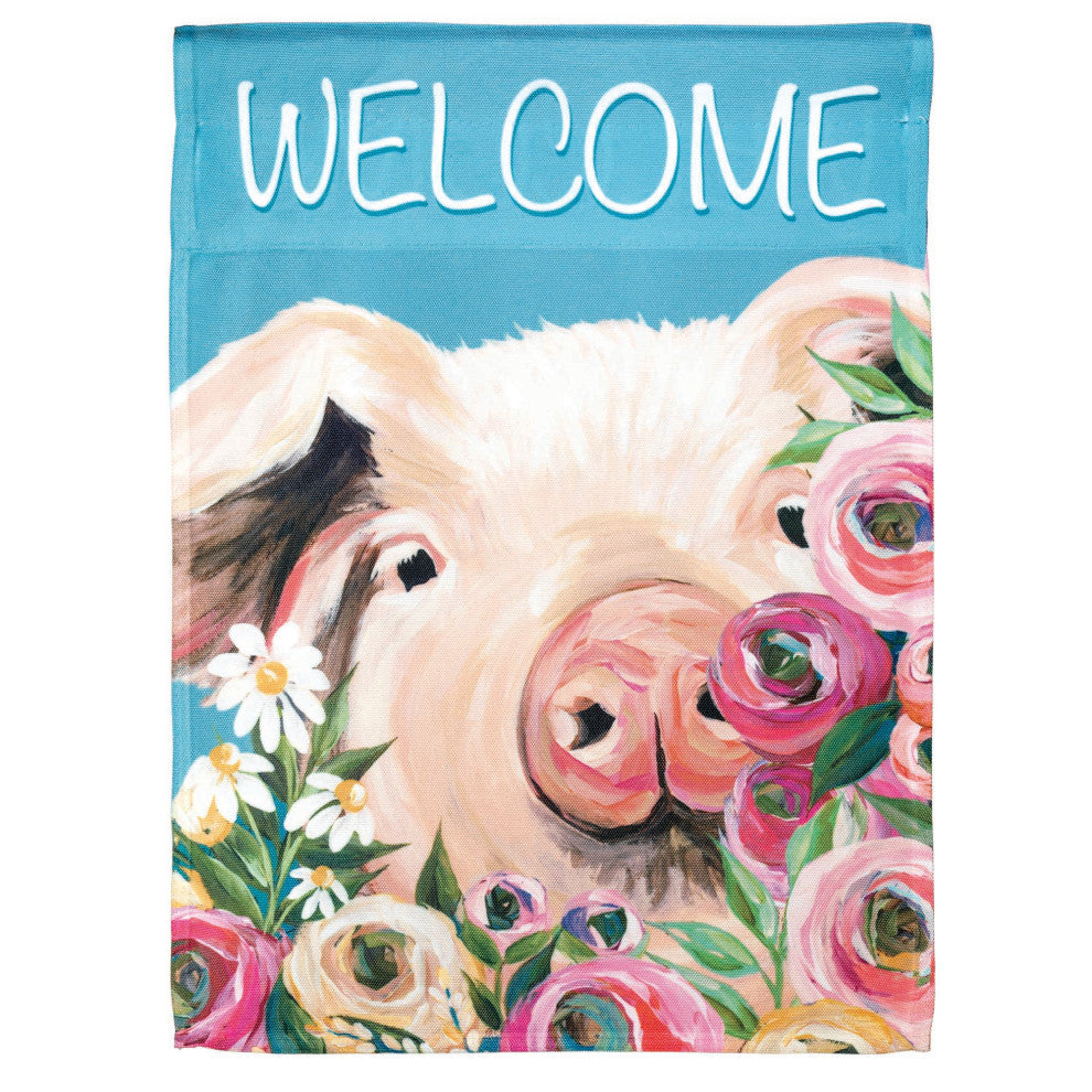Flag  Printed  Welcome Pig Floral Polyester Garden