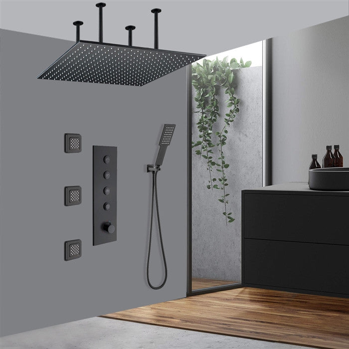 Ivrea 20" Thermostatic Matte Black Mist Rainfall Ceiling Mount Shower System
