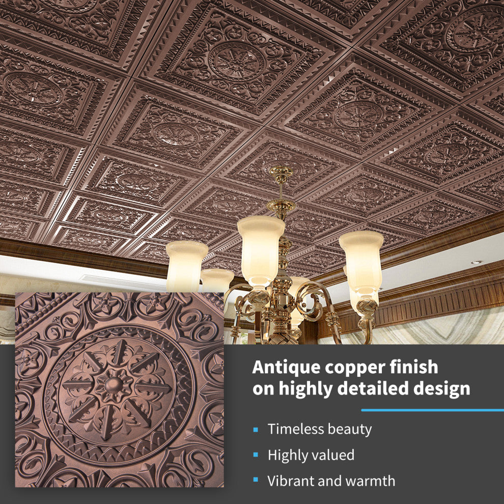 Art3d Drop Ceiling Tiles, Lay in/Glue up Ceiling Tiles, 2'x2' Plastic Sheet, Antique Copper