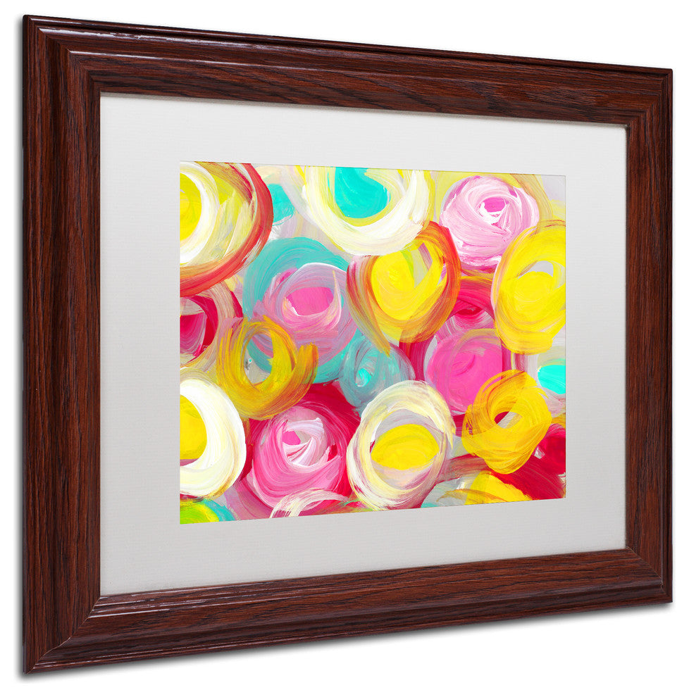 ''Rose Garden Circles 2'' Matted Framed Art, Wood Frame, White Matte, 14x11