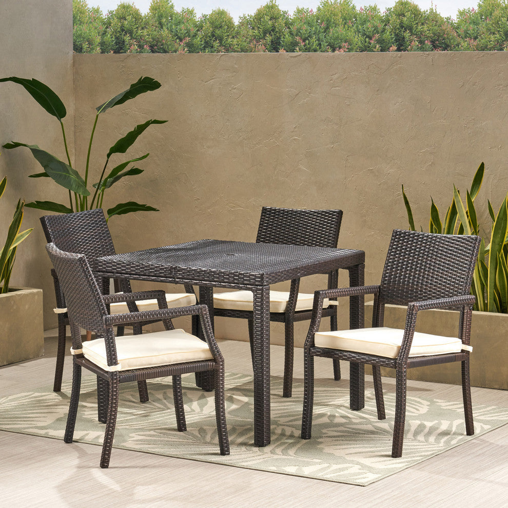 GDF Studio 5-Piece Edene Outdoor Multibrown Wicker Rectangular Dining Set