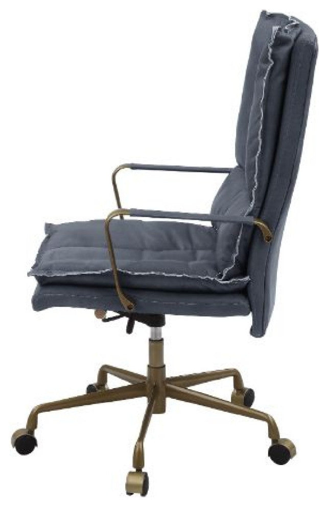 Benzara BM268940 Office Chair With Leatherette Seat and Tufted Details, Gray