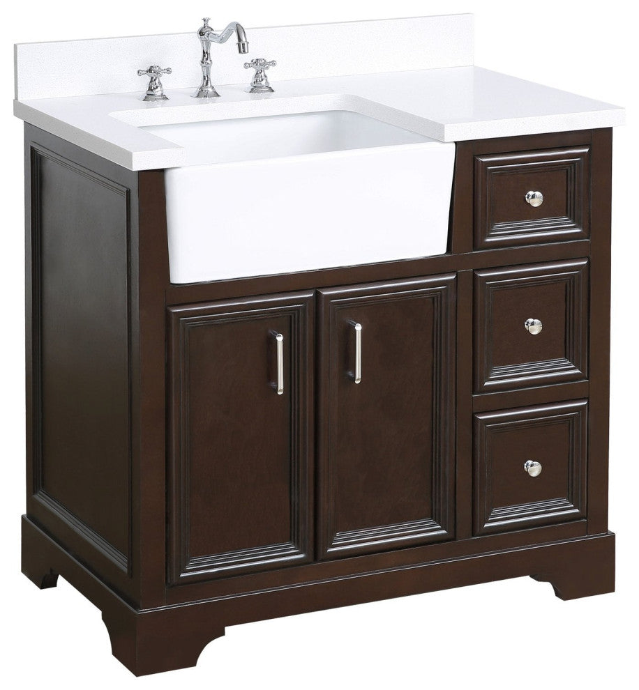 Zelda 36" Bathroom Vanity, Base: Chocolate, Top: Quartz