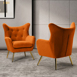 Upholstered Accent Chair With Tufted Back, Set of 2, Orange