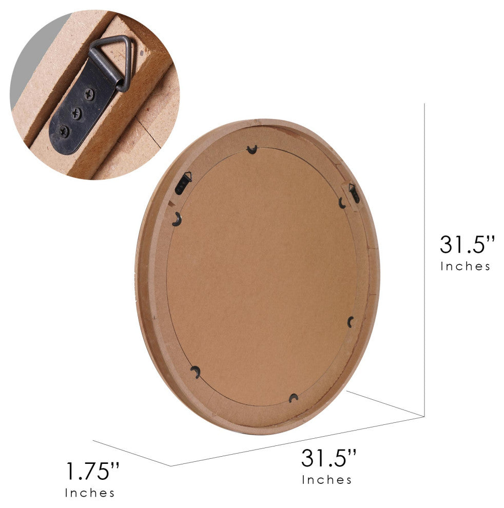 Head West Natural Beige Wood Framed Farmhouse Round Wall Mirror - 31.5" x 31.5"