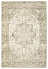 Sanjay Star Medallion Distressed Beige/Ivory Microfiber Area Rug, 5'3"x7'3"