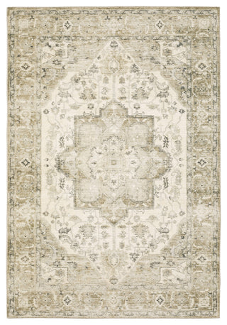 Sanjay Star Medallion Distressed Beige/Ivory Microfiber Area Rug, 5'3"x7'3"